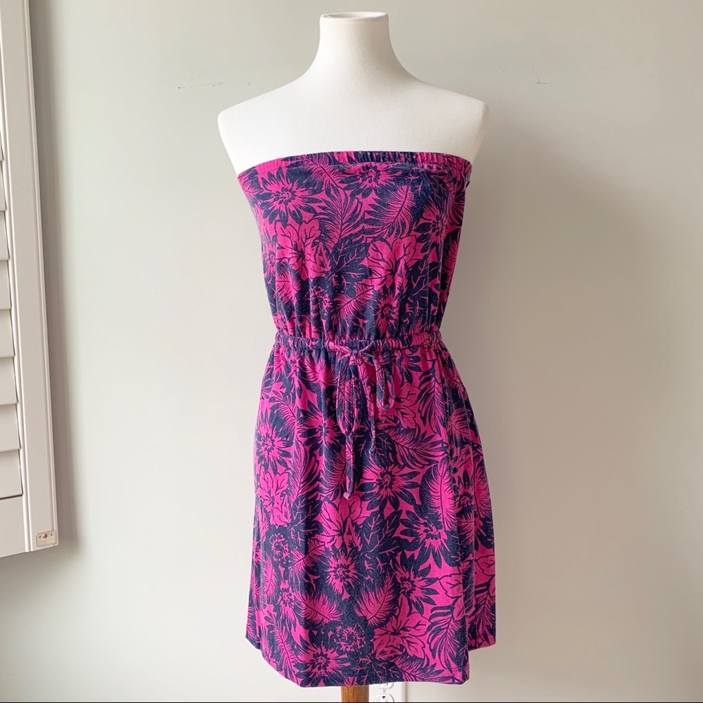 Pink Navy Floral Strapless Dress Size Small Petite